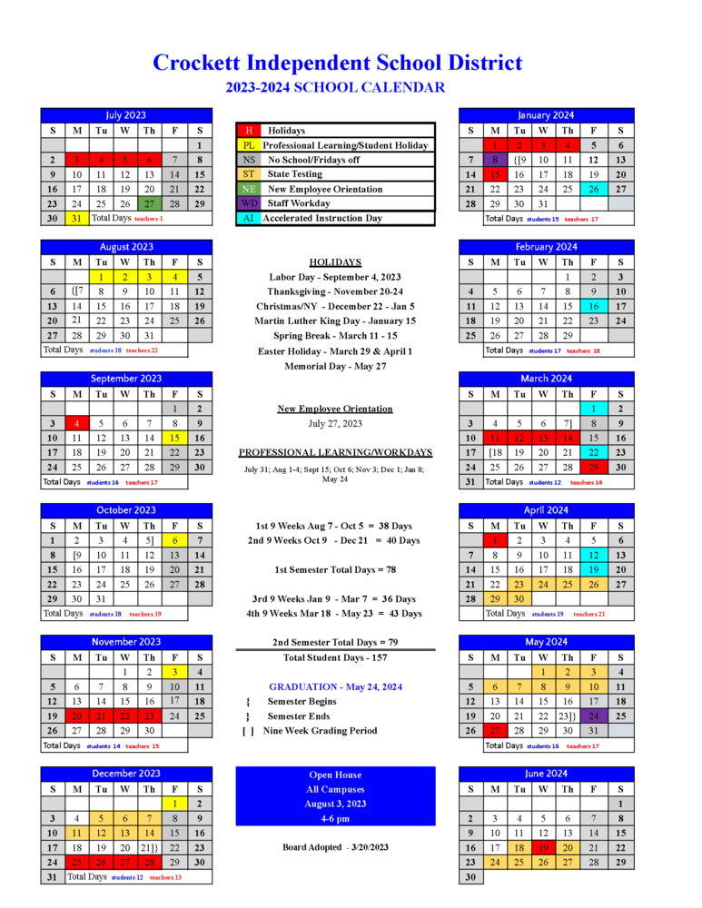 2023-2024 Adopted Calendar